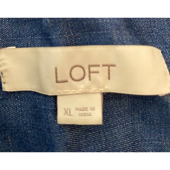 Loft Chambray Button-Down Shirt Blue Long Sleeve Lightweight XL - Picture 6 of 13